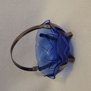 Vintage Cobalt Blue Glass Bowl with Metal Handle